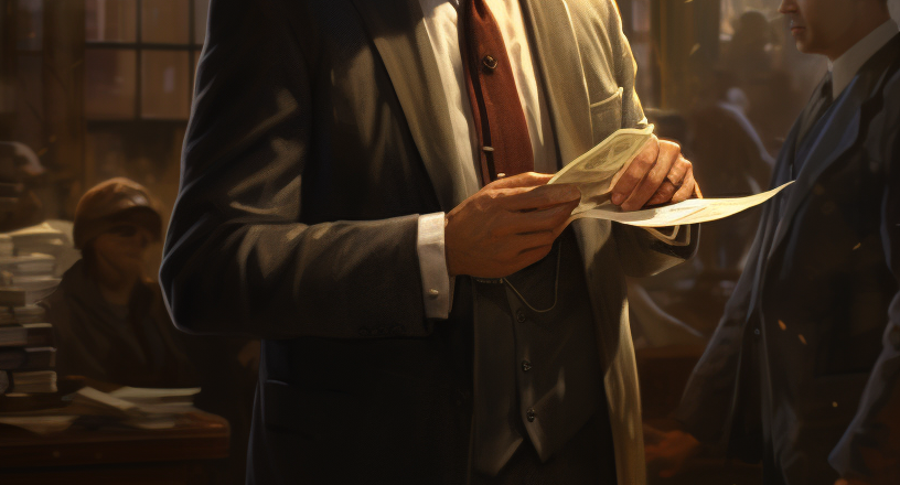 DKMU Ein Mann im Anzug steht vor einem Schreibtisch und stellt seine Kompetenz im Selbstständig-Werden unter Beweis.